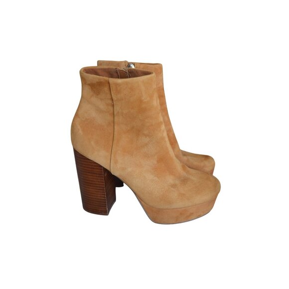Steve Madden Gratify Cognac Suede Leather Chunky Platform Ankle Booties Size 7 - Picture 3 of 11